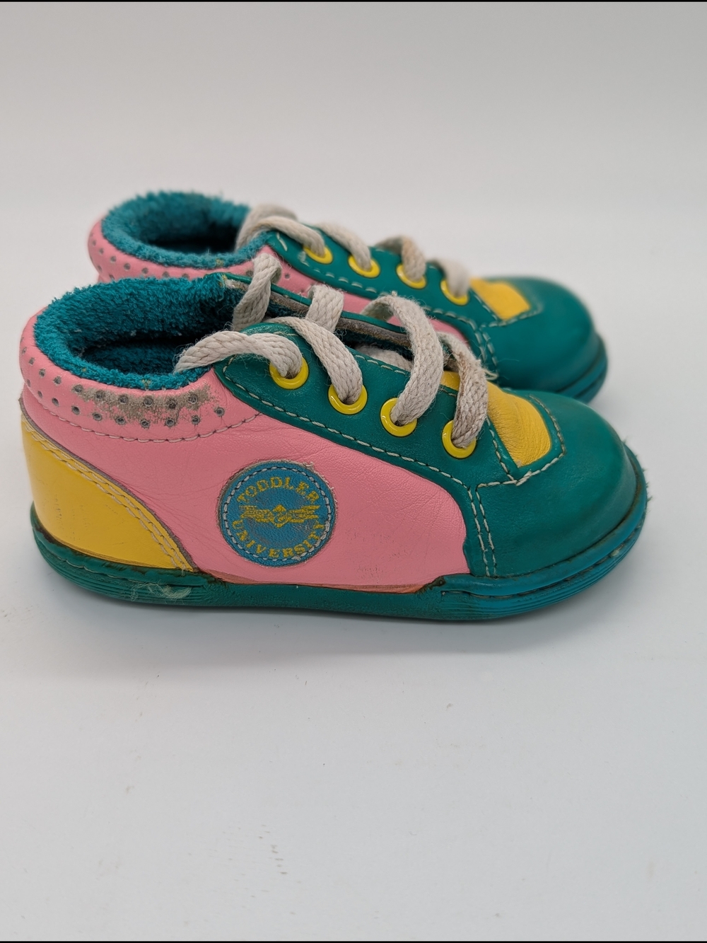 University Pink Vintage Retro Teal Lace-Up Walkers Made In USA Baby Size 3